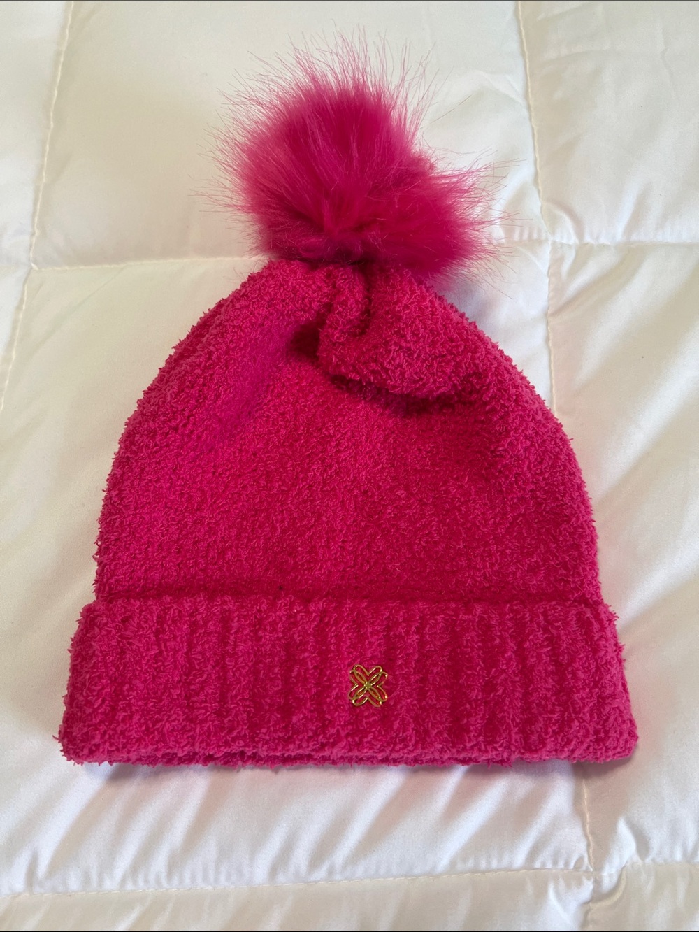 Lilly Pulitzer Hot Pink Fuzzy Pom Beanie